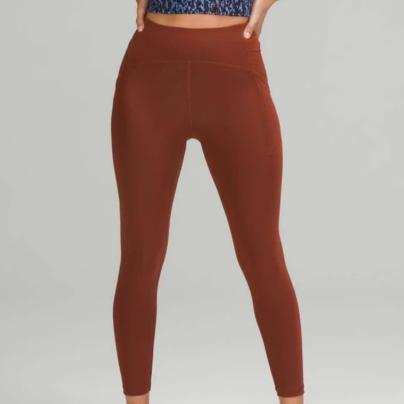 nwt Lululemon Power Thru 25" High Rise Dark Brown Tights